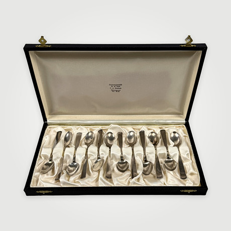 JACOB ÄNGMAN. KAFFESKEDAR, 12 st, "Rosenholm", Silver, GAB. på auktion hos Auktionshuset STO Bohuslän