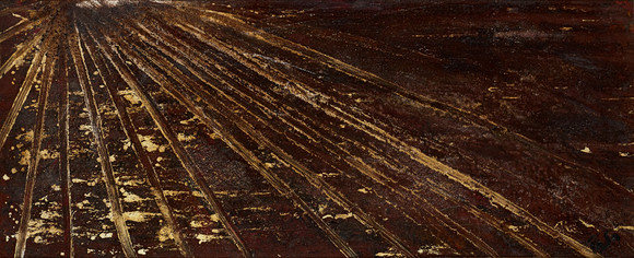 AMADEU PALLARÈS-LLEÓ (1917-2002). Komposition, signerad och daterad 80, bandteknik med olja på pannå. på auktion hos Crafoord Auktioner Stockholm