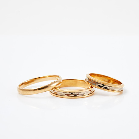 RINGAR, 3 styck, 18 k guld, Ceson Göteborg, BÖS Schalins Ringar AB Östersund. på auktion hos Stockholms Auktionsverk Sickla
