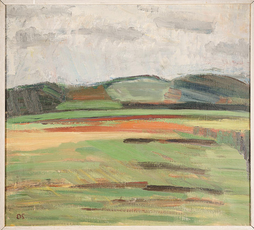 OLLE SKAGERFORS. Olja på duk "Knapegården" Signerad 1900-tal. på auktion hos Norrlands Auktionsverk
