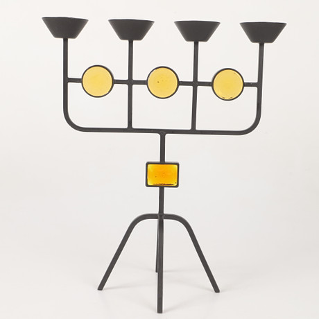 GUNNAR ANDER. Kandelaber, smide/glas, 1960-tal. på auktion hos Helsingborgs Auktionskammare