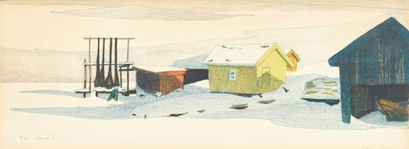 ROLAND SVENSSON (1910-2003). "Högvinter Ramsmora, Möja", signerad och numrerad roland S. 8/75, färglitografi. på auktion hos Crafoord Auktioner Stockholm