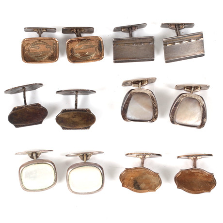 MANSCHETTKNAPPAR, 6 par, olika modeller. silver, 1900-tal. på auktion hos Stadsauktion Sundsvall