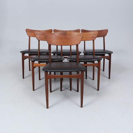 SCHIØNNING & ELGAARD. Stolar, 6st, teak, Randers, Danmark, 1900-talets andra hälft. på auktion hos Gomér & Andersson Linköping