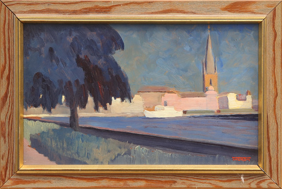 ERIK UNSTRÖM. OLJA, på pannå, Riddarholmen Stockholm, signerad. på auktion hos Kalmar Auktionsverk