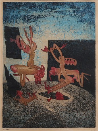 ROBERTO MATTA. ETSNING OCH AKVATINT BLAD 8 UR "LA DANSE DE LA MORT", SIGNERAD OCH NUMRERAD 43/100, UTGIVEN 197 på auktion hos Crafoord Auktioner Lund
