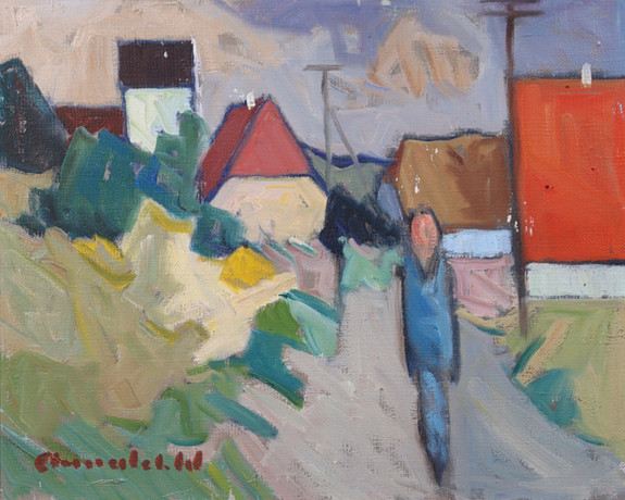 ARNOLD WILLIAM PEDERSEN (1912-1986). olja på duk, promenad i bymiljö. på auktion hos Markus Auktioner