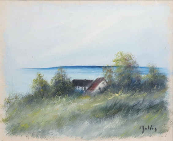 CARL JULIUS. olja på duk, fiskeläge. på auktion hos Markus Auktioner