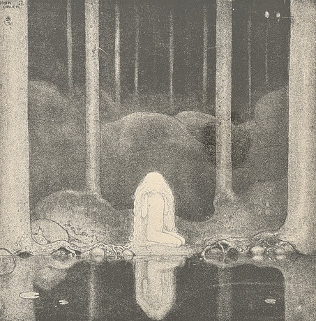 JOHN BAUER. Litografi, "Tuvstarr vid tjärnet", Tryckt signatur. på auktion hos Metropol Auktioner