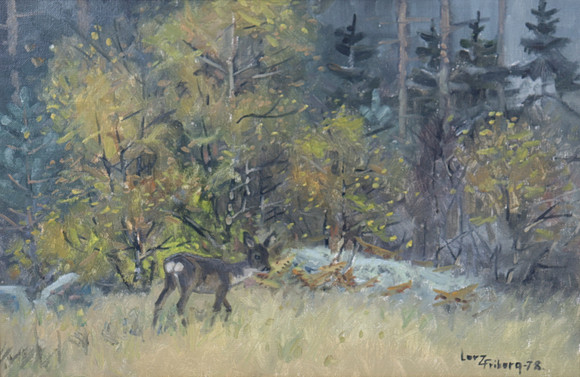 LARZ FRIBERG (1918-2002). olja på duk, rådjur vid skogskant. på auktion hos Markus Auktioner