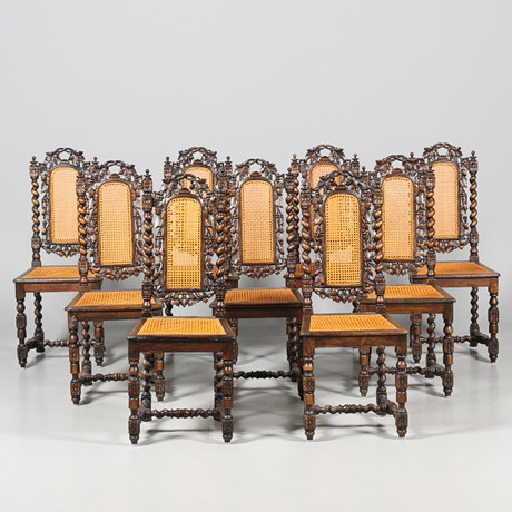 STOLAR, 9 stycken, barockstil, 1900-tal. på auktion hos Borås Auktionshall