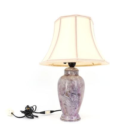 BORDSLAMPA, porslin, tygskärm, Rosenthal, Tyskland. på auktion hos Höganäs Auktionsverk