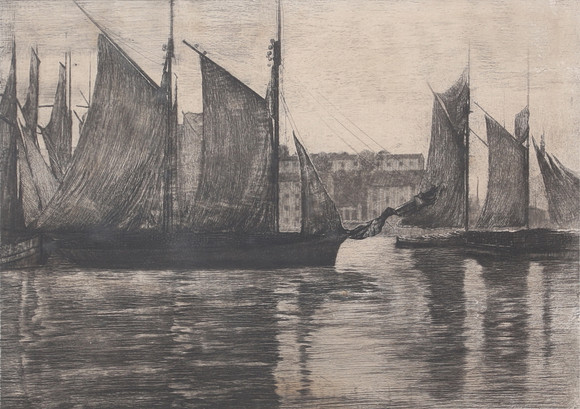 JAN HATVANI. "Skutor i hamn". Etsning, signerad. på auktion hos Auktionshuset Thelin & Johansson