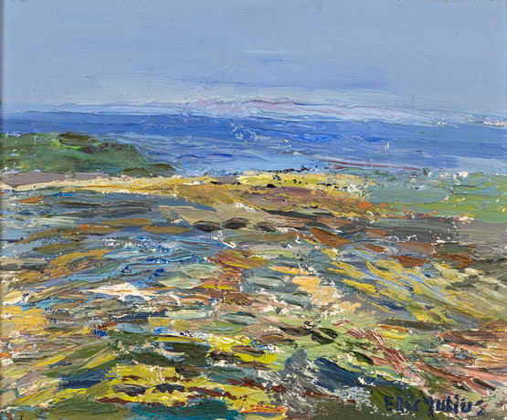 ERIC JULIUS. olja på pannå, "Öresund", signerad. på auktion hos Karljohan Auktioner