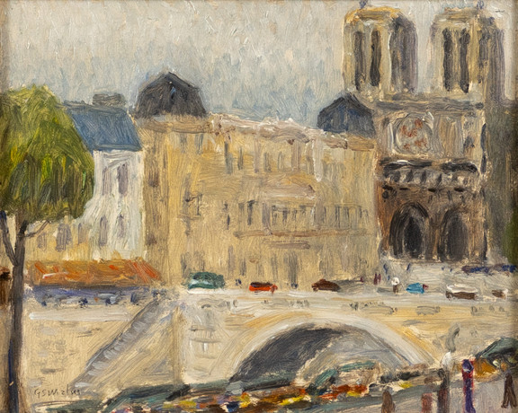 GUNNAR S MALM. Olja på pannå, Parismotiv med Notre-Dame, signerad. på auktion hos Karljohan Auktioner