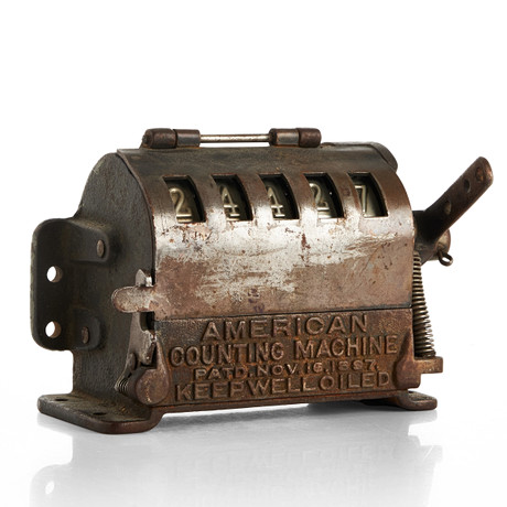RÄKNESNURRA. American Counting Machine, Patd. Nov 16 1897. Gjutjärn och stål. på auktion hos Crafoord Auktioner Stockholm