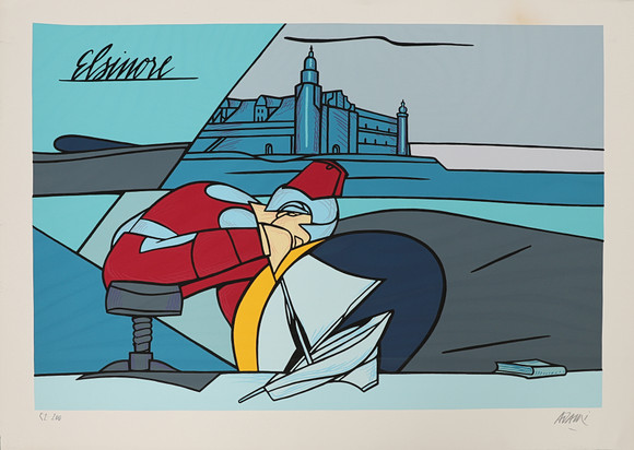 VALERIO ADAMI. "Hamlet", serigrafi, signerad och numrerad 52/200, utförd 1994. på auktion hos Crafoord Auktioner Malmö