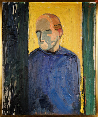 ÅKE PETTERSSON-NÅW. Olja på duk "Man i dörr" Signerad 1900-tal. på auktion hos Norrlands Auktionsverk