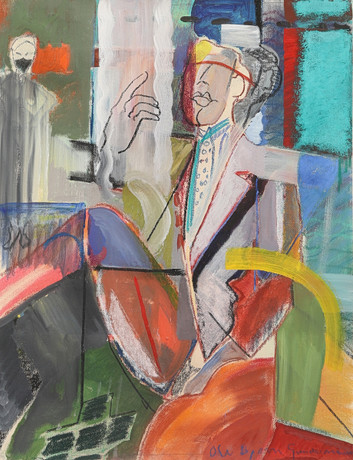 OLE BJØRN GUNDERMANN. "Oppenheimer", blandteknik på papper, signerad. på auktion hos Crafoord Auktioner Malmö