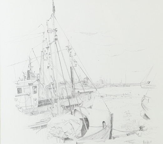 MONA SVÄRD. Hamnmotiv, grafiskt blad, signerad -87. på auktion hos Helsingborgs Auktionskammare