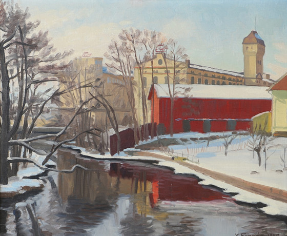 YRJÖ FORSÉN. Motiv från Borås, olja på duk, signerad Y. Forsén. på auktion hos Helsingborgs Auktionskammare