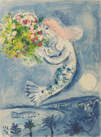 MARC CHAGALL. "La baie des anges", Färglitografisk affisch. på auktion hos Helsingborgs Auktionskammare