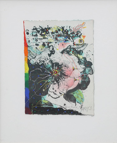 ARDY STRÜWER. blandteknik på papper, "miss flora", signerad Ardy.S. på auktion hos Auktionsmagasinet Vänersborg