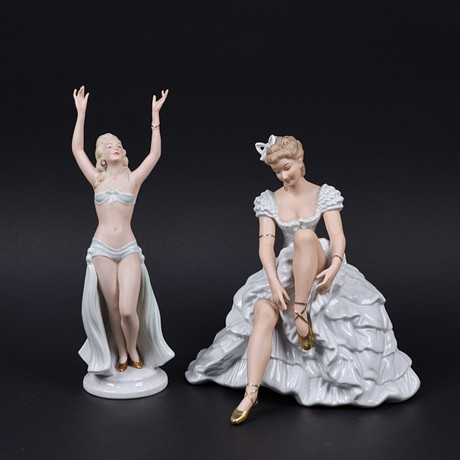 Three nude figurines, Wallendorf, Germany, porcelain, 20th century