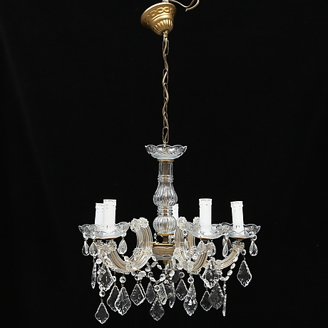 LJUSKRONA, 5-armad, glas med prismor, 1900-talets andra hälft, höjd ...