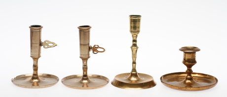 LJUSSTAKAR, 4st, mässing, 1700-1800-tal.