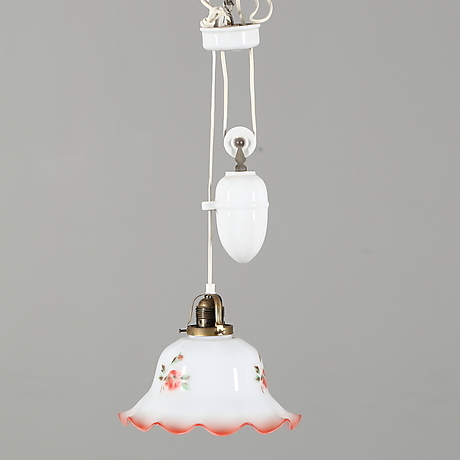 CEILING LAMP, glass, with lift function, first half of the 20th century ...