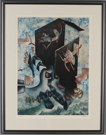 ROBERTO MATTA. Kompostition, färglitografi, signerad och numrerad 17100.