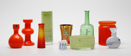 GLASFÖREMÅL, 10 delar, Elme, Murano, Skruf med mera.