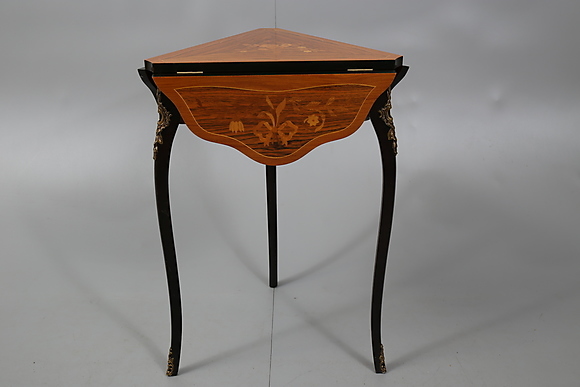 TABLE WITH FLAPS, various types of wood and bronze, triangular, second ...