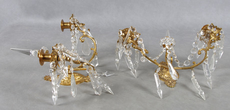 VÄGGLAMPETTER, 1 par 2-armade, mässing med prismor.