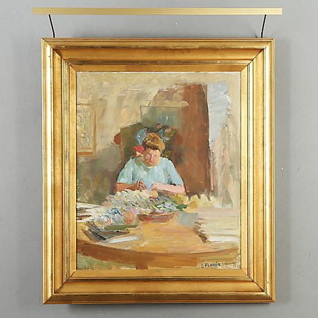 LARS FLORÉN. Interior with woman, oil on canvas, signed. Art ...