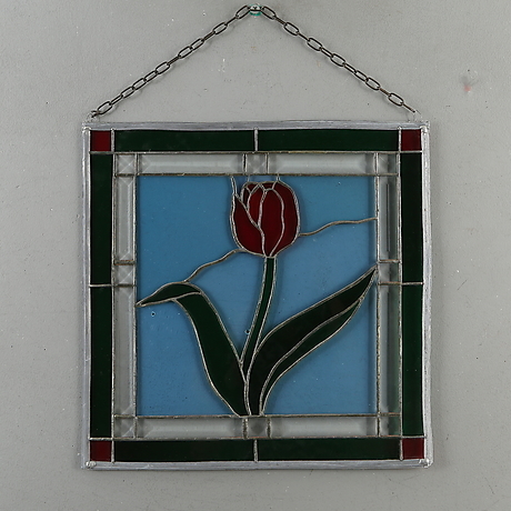 LEAD GLASS WINDOW, with flower decoration, 1900s. Miscellaneous ...