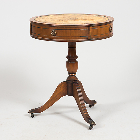 PILLAR TABLE WITH DRAWER, mahogany with leather top, English style ...