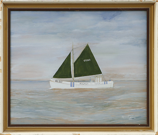 GUNNAR TALLBERG. Ship portrait Crown, mixed media, signed and dated