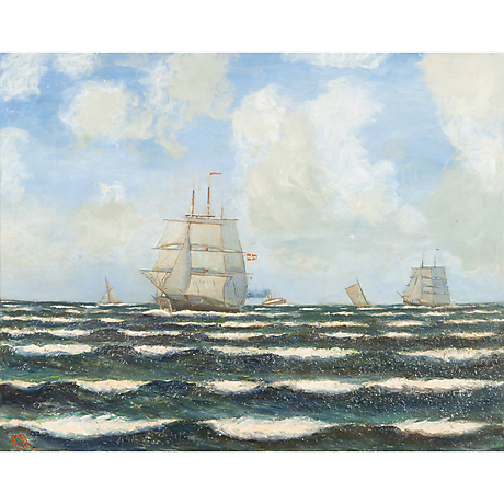 JENS ERIK CARL RASMUSSEN. Marinmålning, olja på duk, monogramsignerad ...