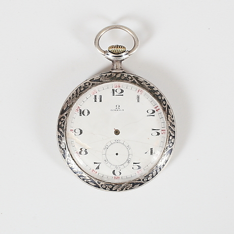 POCKET WATCH, Omega, silver with gold inlay, motif of horse and ...
