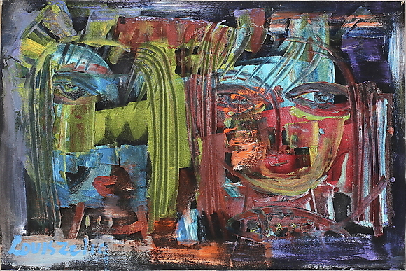 LOUIS ZELIG. Abstract motif, mixed media on Board, signed. Art ...