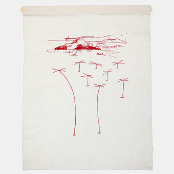 KAISA MELANTON. "Svävande vändkors", broderi i rött, 19...