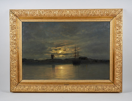 OSCAR KLEINEH. Månsken i skärgården, olja på duk.
