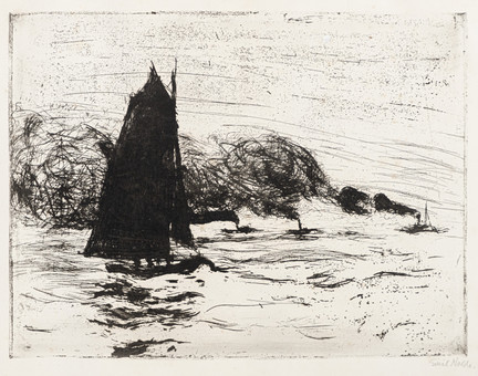 EMIL NOLDE (1867-1956). Segler und drei kleine Dampfer.