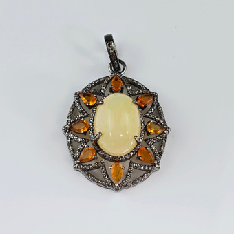 8cts Opal Pendant with 1ct Opal Accents and Diamonds 1.25cts, 925 Silver.