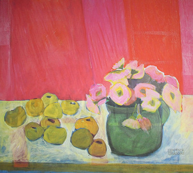 HELGA RADENER-BLASCHKE. 'Blumen und Früchte vor roter W...