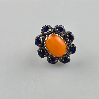 Opalring med kyanitter og diamanter – sterlingsølv 925.