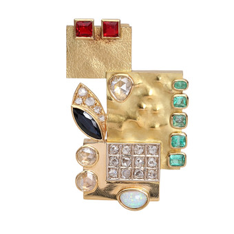 Broche - colgante en oro texturado d...