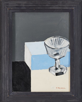OLLE NYMAN. Stilleben med glas, olja på pannå, signerad...